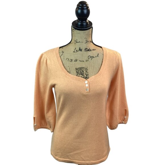 Neiman Marcus Cashmere Womens Medium Top Peach 3/4 Sleeve - Picture 2 of 10